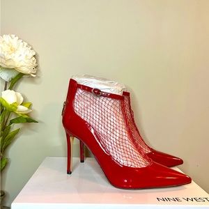 Nine West Red Fishnet Patent Pumps - Size 11